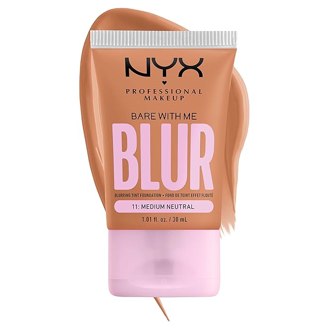 NYX PROFESSIONAL MAKEUP Bare With Me Blur Skin Tint Foundation Make Up with Matcha, Glycerin & Niacinamide - Medium Neutral-BrightBean Baby