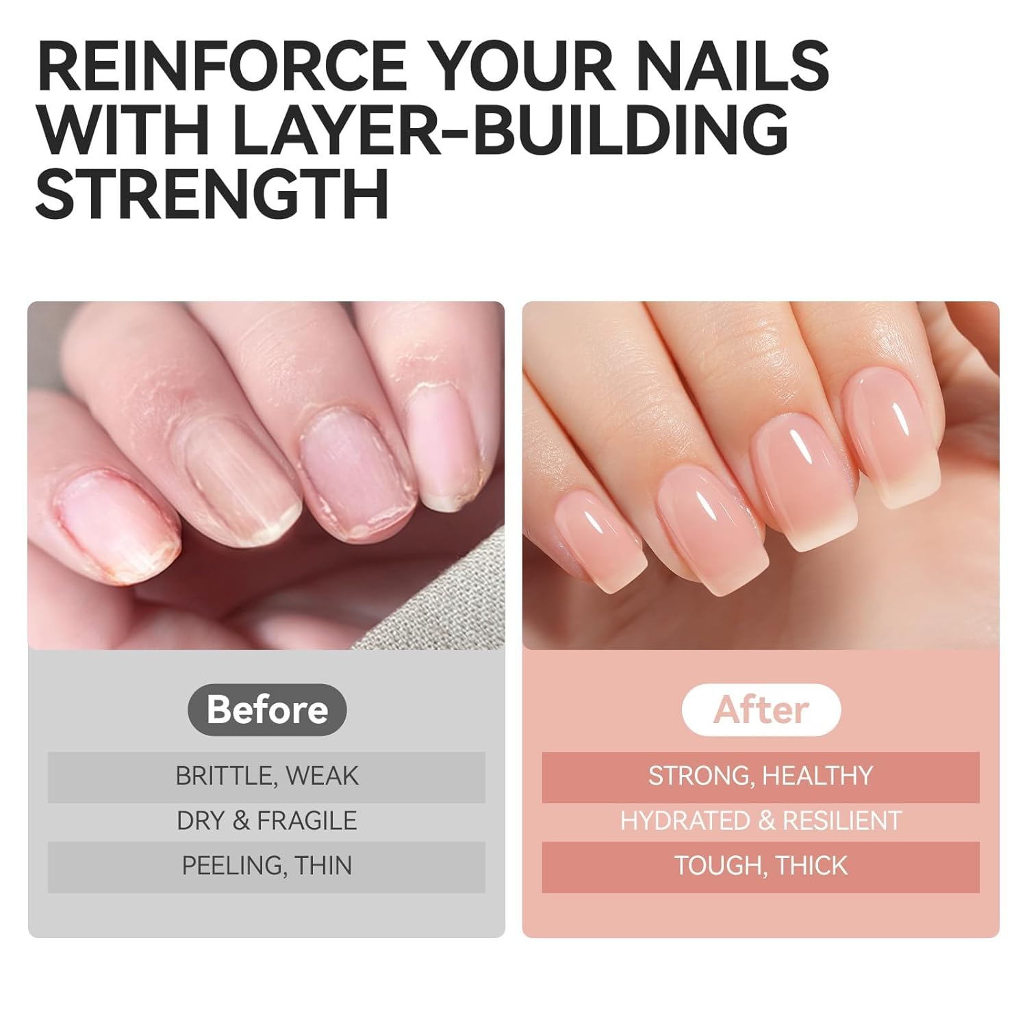 Nail Strengthener Protein for Damaged Nails: Pink 6 in 1 Natural Nail Hardener Extra Strong and Growth - Long Lasting Repair for Damaged Nails - Growth Oil for Salon Home Daily Work-BrightBean Baby