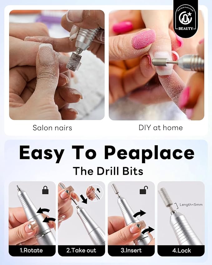 CozyZen Cordless Nail Drill Professional: 45000 RPM Rechargeable Electric Nail File Kit, Portable & Low Noise for Acrylic, Gel Nails, Manicure & Pedicure - Salon & Home Use-BrightBean Baby