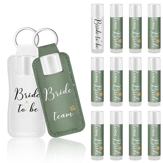 24 Pack Bachelorette Party Favor Lip Balm Set Team Bride Lip balm with Lipstick Holder Keychain Bride to be Lip balm Bridal Shower Proposal Gifts for Wedding Party Favors(White, Sage Green)-BrightBean Baby