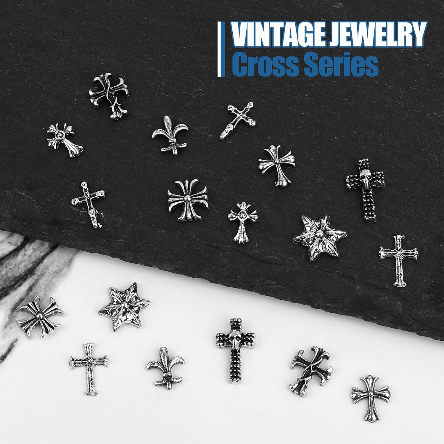 Artdone Nail Art Studs Kit, 3D Silver Cross Nail Charms and Star Gems Bulk Nail Jewels Shiny Crosses for DIY Professional Manicures Decoration-BrightBean Baby