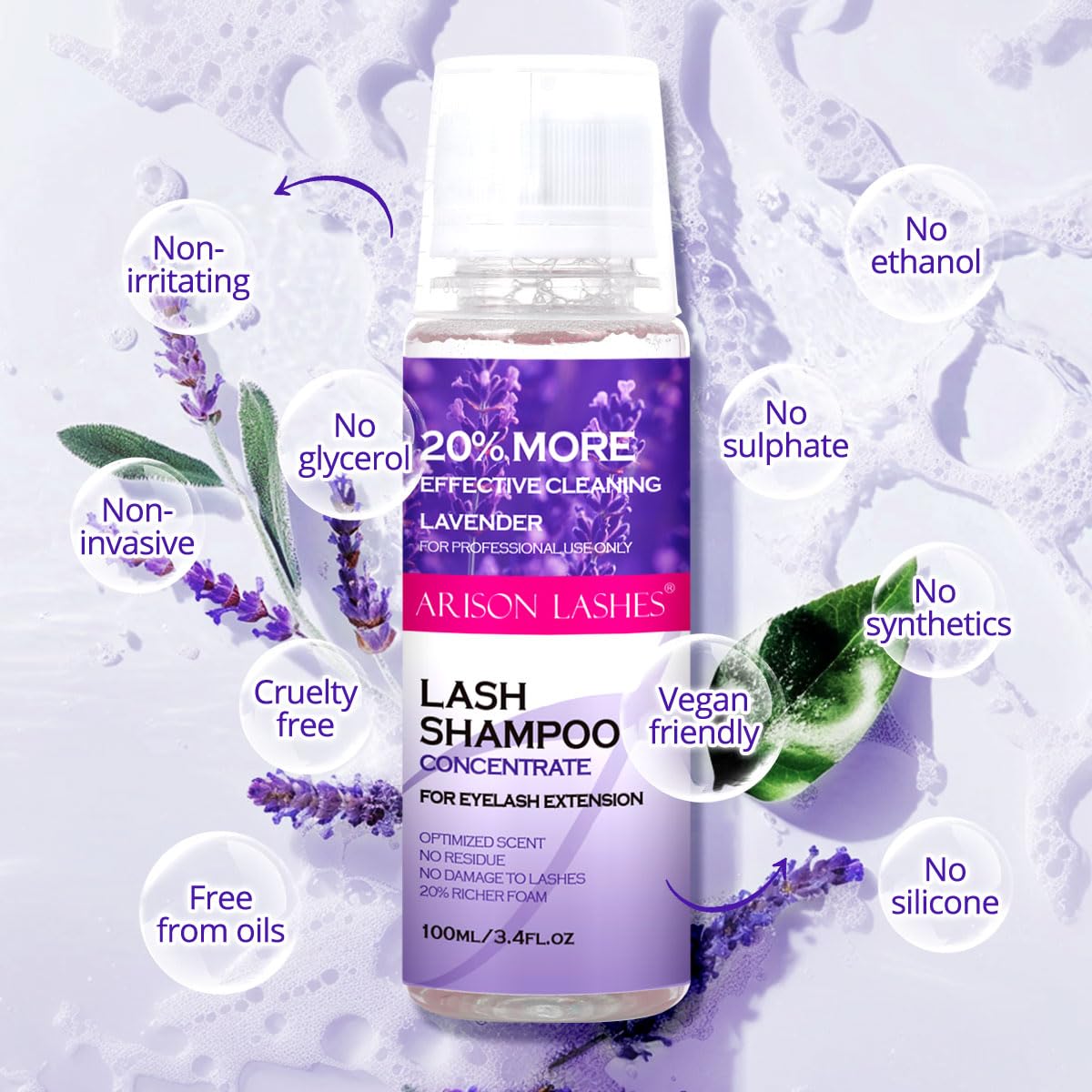 ARISON LASHES Lash Shampoo Concentrate for Lash Extensions 100ML Eyelash Cleanser Concentrate Oil-Free Eyelash Extension Shampoo with Salon Home Care(Lavender)-BrightBean Baby