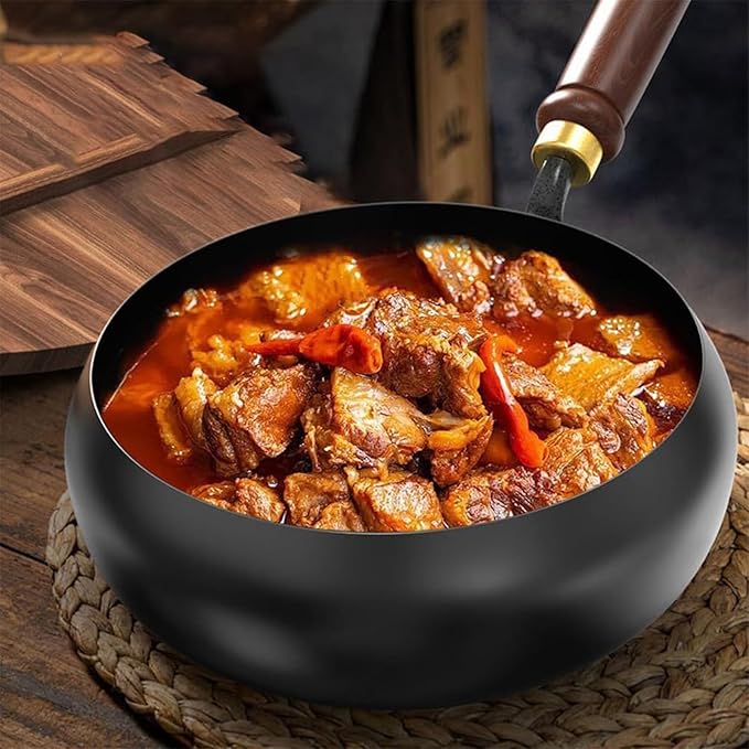 Jinswhdre Cast Iron Skillet, 9.5/11in Jinswhdre Japanese Irons Pan, Hand Forged Uncoated Iron Pan with Lid Spatula, Non-stick Wok for Cooker Gas Stir Fry Pans Durable and Rust-Free (No Lid,10.2in)