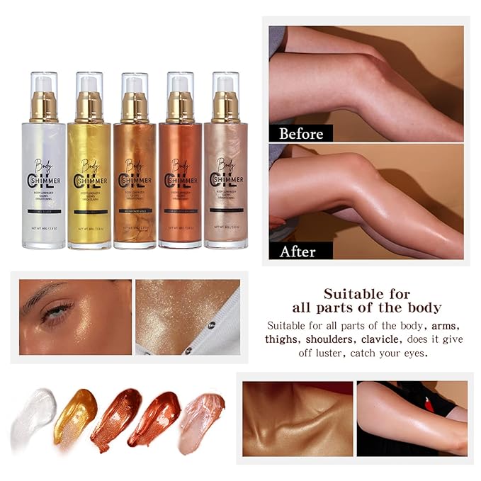 Shimmer Body Luminizer 5 Color Waterproof Smooth Face Body Glow Illuminator Non-sticky Liquid Body Highlight Illuminator for Face & Body & Leg (80 ML, 01 Pearl White)-BrightBean Baby