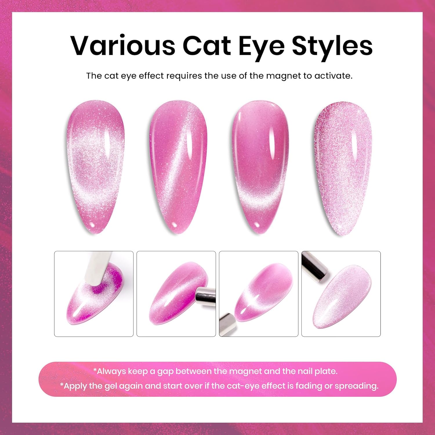 Beetles Pink Cat Eye Gel Nail Polish - 15ml Pink Velvet Cat Eye Magnetic Glitter Gel Polish Soak Off UV Salon DIY French Nail Art Home Manicure Gift for Women-BrightBean Baby