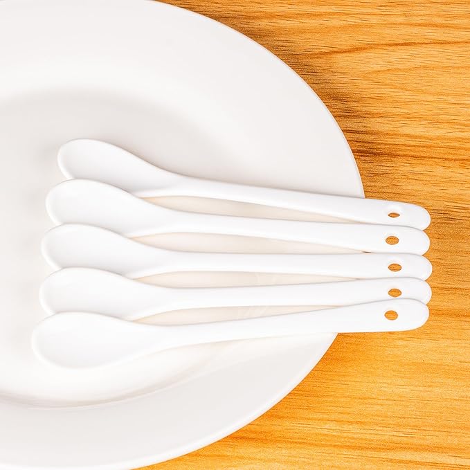 White Long Handle Porcelain Spoons Coffee, Tea, Yogurt and Ice-cream, Cutlery Fitting Ceramic Spoons 5.9 Inch Set of 10 (10, 5.9 inch)