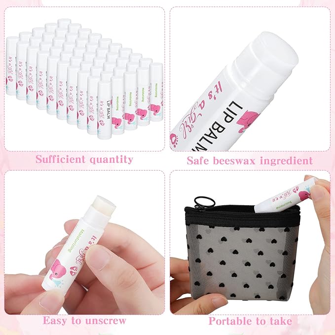 50 Pcs Pink Elephant Favors Baby Shower Lip Balm Party Supplies Bulk for Girls Guests It's a Girl Baby Shower Gifts Gender Reveal Favors Prizes Souvenirs Winners Thank You Appreciation Gifts-BrightBean Baby