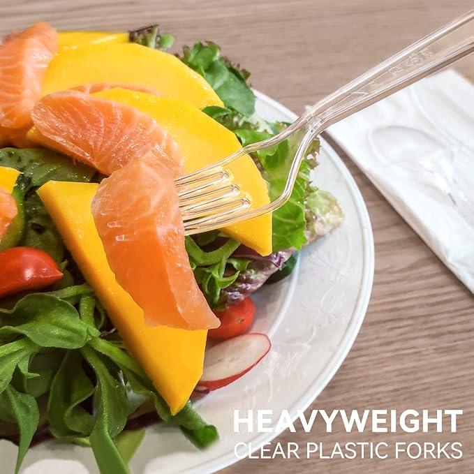 400 Count Plastic Forks Heavy Duty, Clear, BPA-Free, Heat Resistant, Solid and Durable Disposable Forks Bulk, Premium Plastic Forks heavy duty for Party Supply