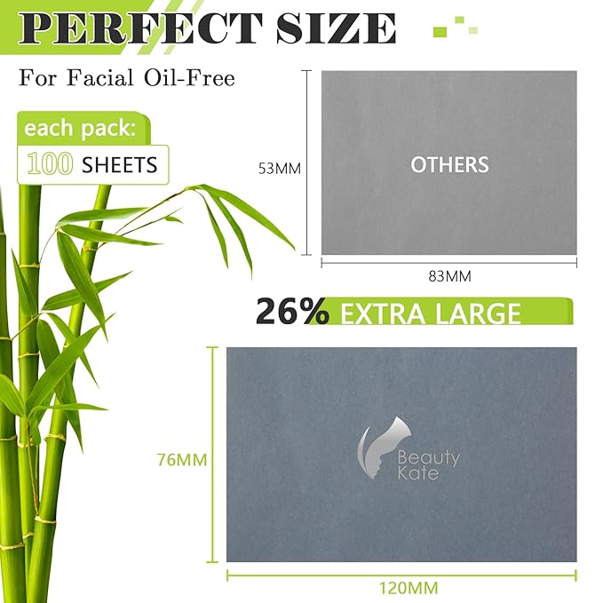 Natural Premium Oil Blotting Paper for Oily Skin with Bamboo Charcoal,26% Larger Oil Blotting Sheets for Face,Makeup Friendly Oil Absorbing Sheets 600 Sheets-BrightBean Baby