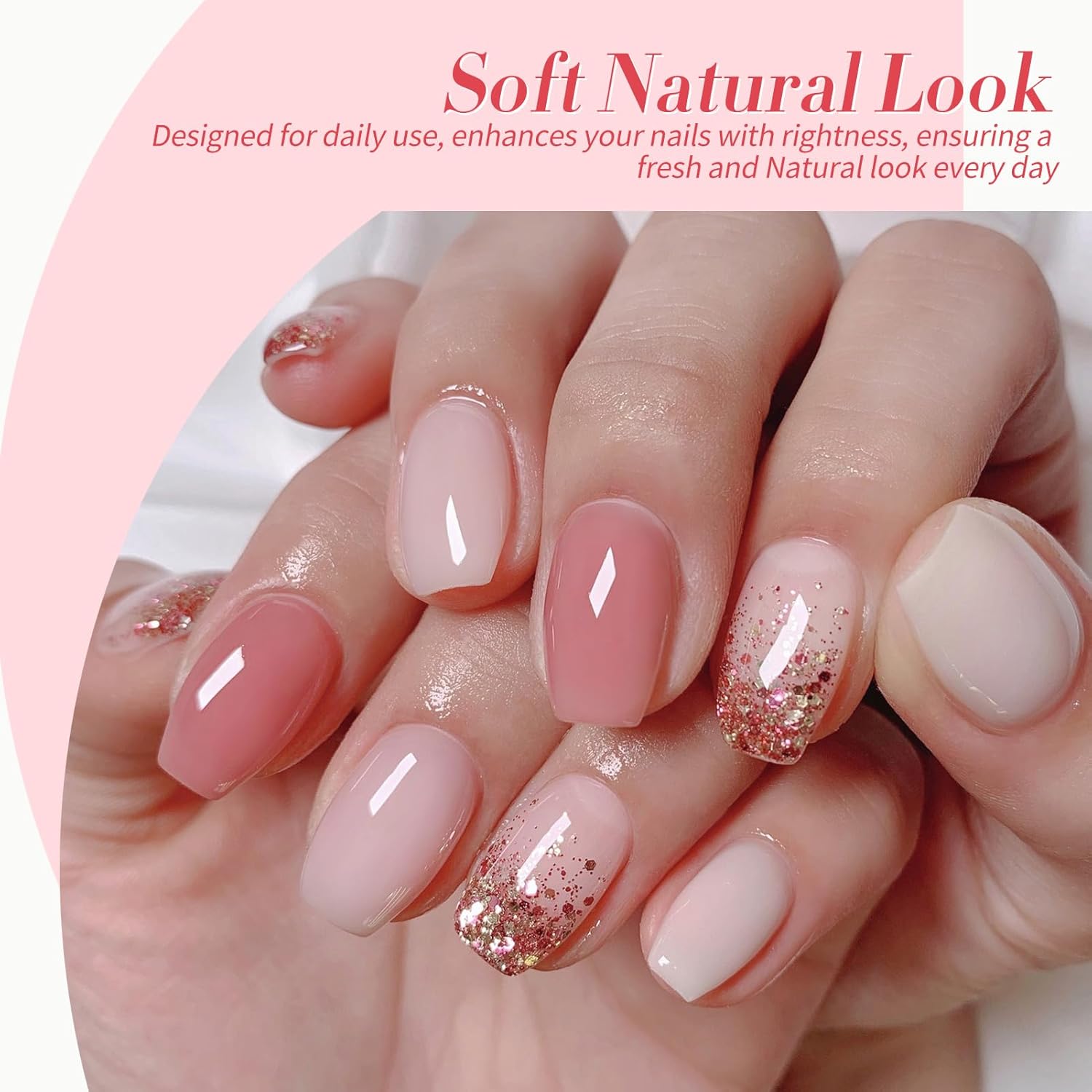 Born Pretty Milky White Jelly Nude Pink Gel Nail Polish Set,Nude Pink Sheer Translucent Gel Polish Milky Natural Gel Polish Set Nail Art Manicure DIY Kit Home Salon 6PCS 7ML-BrightBean Baby
