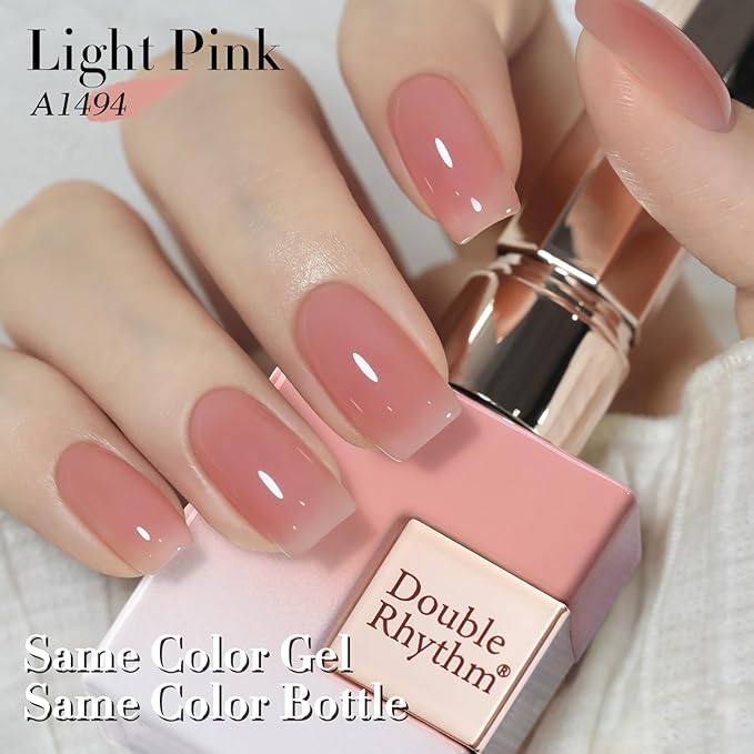 Double Rhythm 0.50 OZ Translucent Gel Polish Same Color Same Bottle Sheer Pastel Neutral Natural Milky 15 ML Jelly UV Nail Art DIY at Home (Light Pink-A1494)-BrightBean Baby