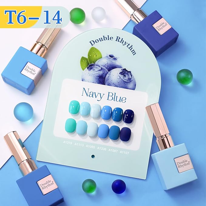 Double Rhythm 6 Pcs 15 ML Gel Polish Set Same Color Same Bottle Soak Off Gel Polish Kit Nail Art Manicure Salon DIY at Home for Women (Light Blue Dark Navy Teal-T6-14)-BrightBean Baby