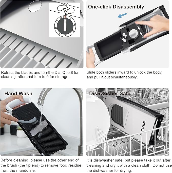 (All-in-1) Upgraded Version Mandoline Slicer for Kitchen & Adjustable Mandolin. Detachable Blade, Kitchen Veggie Chopper Cut Slicing, Strips, Shredding, Dicing, Chop (Black White)