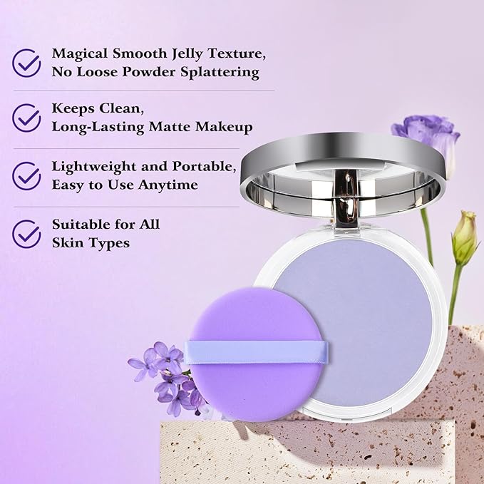 Chillab Lavender Matte Powder, Gel-like Formula Oil-Control Primer & Setting Powder, Polvos Compactos Matte Powder for Silky Blurring Oil Control-BrightBean Baby