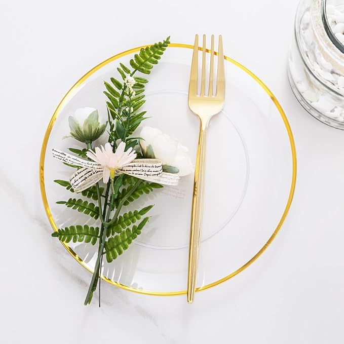 LIYH 360 Pcs Heavyduty Gold Plastic Silverware Set - Elegant Gold Silverware Disposable Utensils Set for Weddings, Parties & Events - Includes Forks, Spoons, Knives, Cutlery Tableware