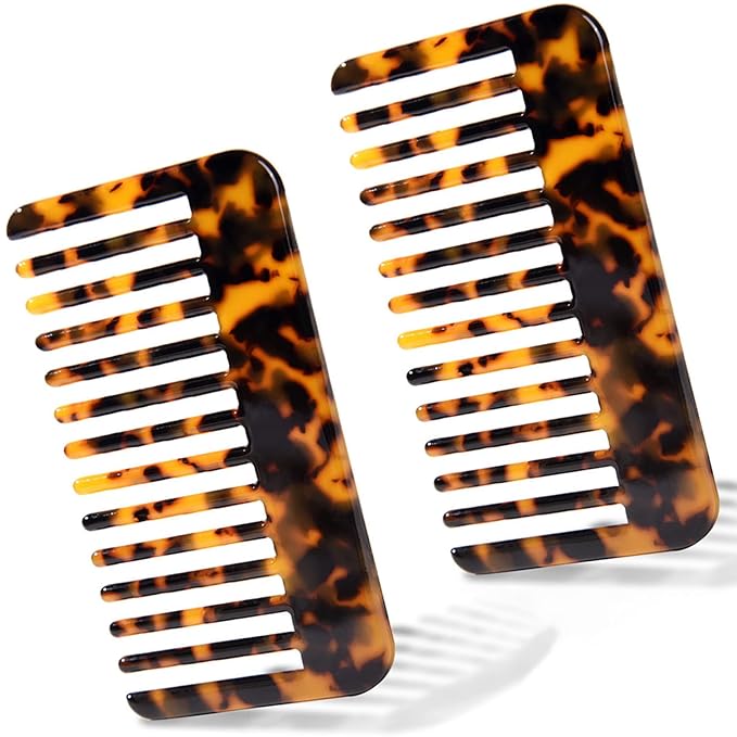 Fsmiling Hair Detangling Comb, Small Travel Purse Wide Tooth Pocket Comb for Thick Curly Wavy Hair, Acetate Hair Detangler Comb for Wet And Dry, 2 Pack-BrightBean Baby