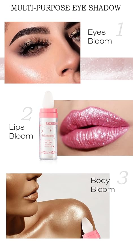 AKARY Shimmer Highlighter Powder, Fairy Polvo De Hadas Highlighter Powder & Blush Stick, Instant Glow Luminizer Duo, Glitter Body Face Hair High Gloss Stick, Sparkle Smudge-Proof Highlighter Stick Party Makeup (C-#03)-BrightBean Baby