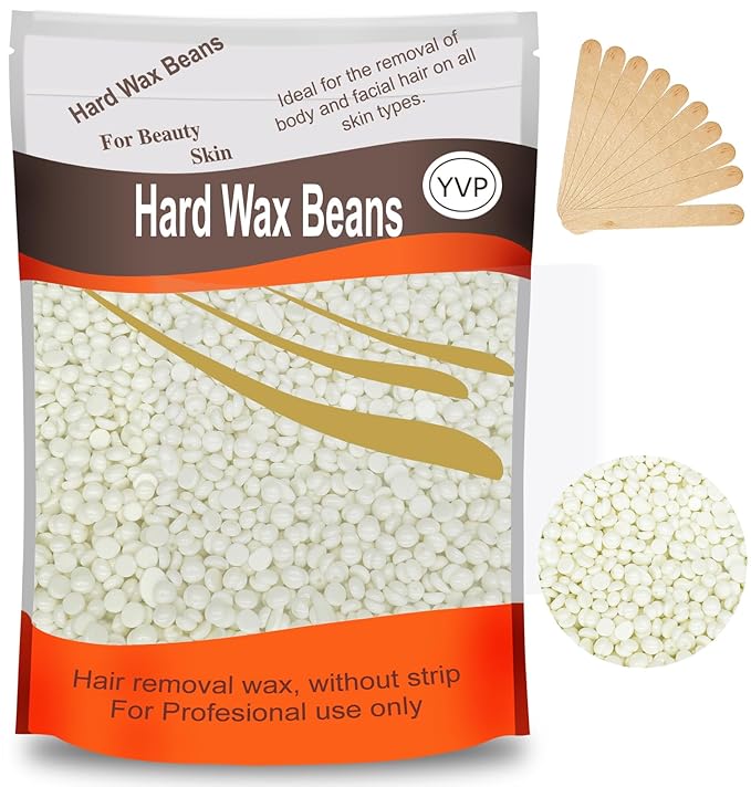 Hard Wax Beads for Hair Removal, Yovanpur Waxing Beane for Brazilian Waxing, Wax Beans for Sensitive Skin, Face Eyebrow Legs At Home Pearl Beads, 300g /bag with 10pcs Sticks(Pearl)-BrightBean Baby
