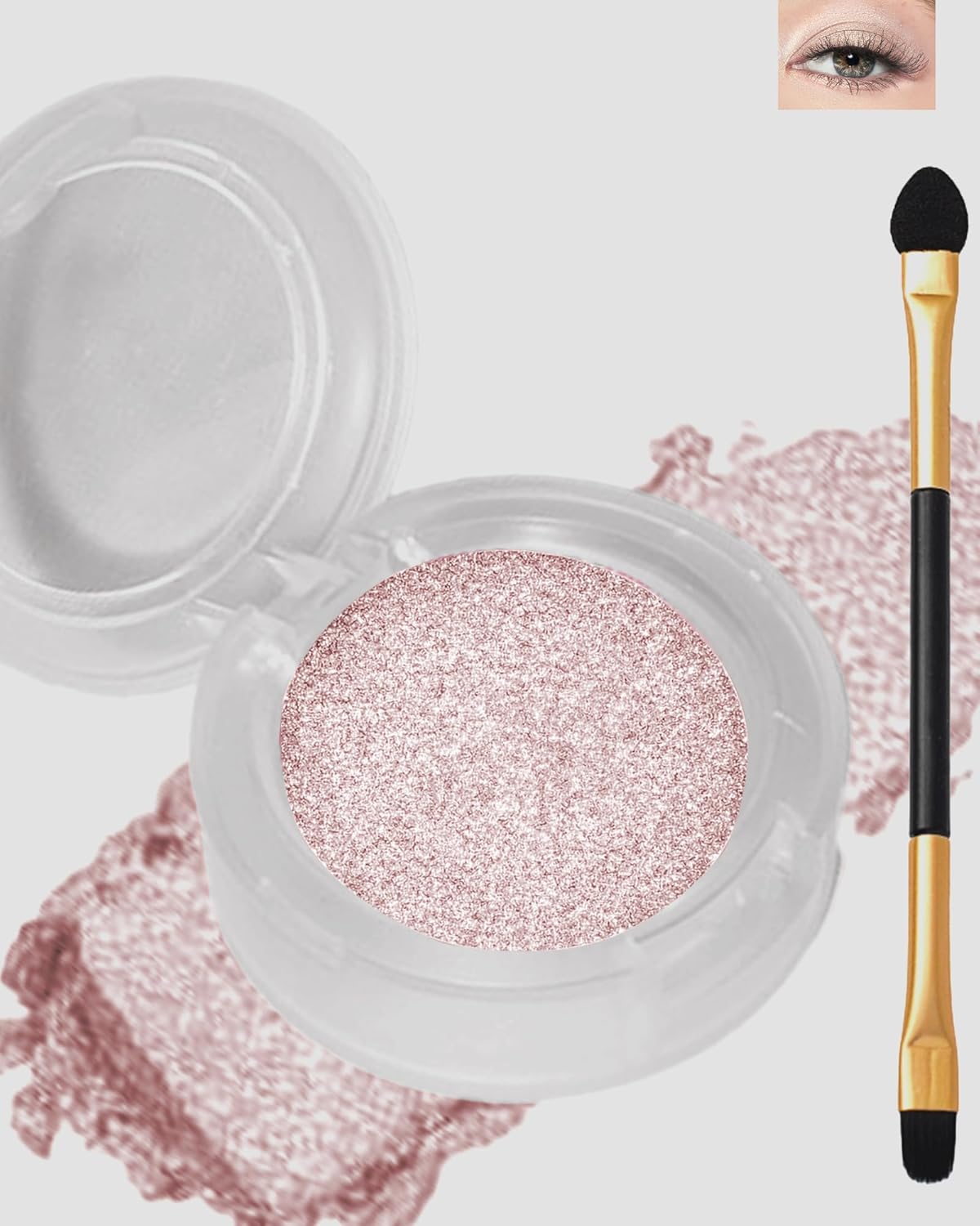 Single Glitter Eyeshadow, Shimmer Glitter Eye Shadow Champagne Light Glow Palette Makeup, High Pigment Waterproof Sparkly Pressed Eye Shadows Powder with Lightweight, Blendable for Daily Eye Look-432-BrightBean Baby