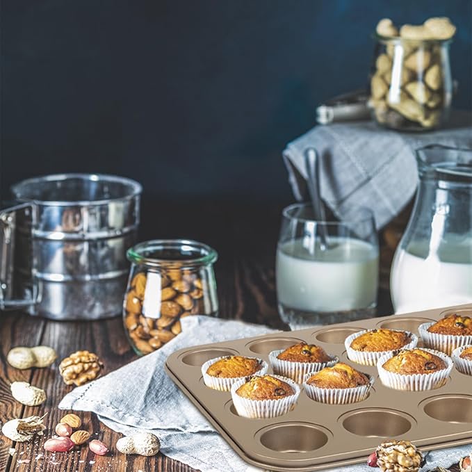 Nsmykhg 24-Cup Nonstick Mini Cupcake & Muffin Pans - Carbon Steel Baking Pans, 3 Pack, Durable Muffin Tin, Easy to Clean, Perfect for Baking Cupcakes & Mini Muffins, Oven Safe, BPA-Free