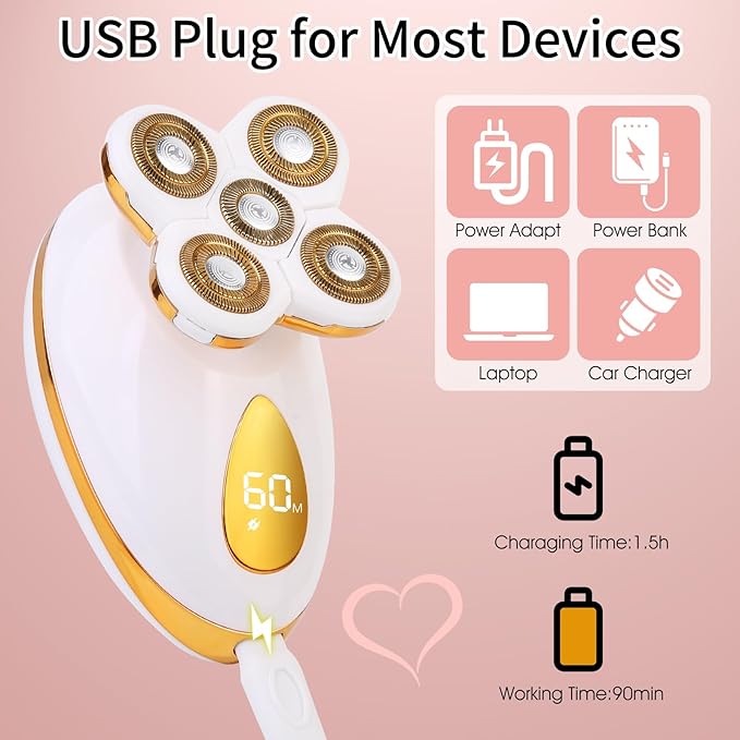 Electric Razors for Women, 5 in 1 Painless Rechargeable Dusk Shaver Womens, Women's Shavers Everything, Lady Leg/Bikini/Face Hair Removal Products, Female Wet Dry Shaving Machine-BrightBean Baby