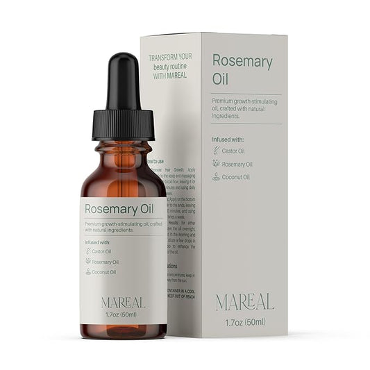 Pure Rosemary Oil for Hair Growth & Scalp Health | Infused with Castor & Coconut Oil | Hair Thickening & Regrowth Treatment for Women & Men | 100% Natural | Up to 2-Month Supply | 1.7 fl oz | MAREAL-BrightBean Baby