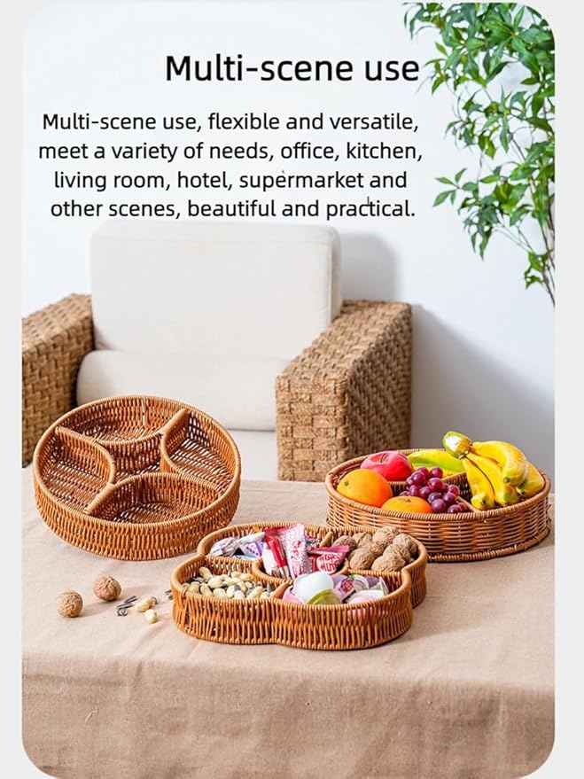 hand-woven round rattan basket storage basket storage box ornaments decorative basket multifunctional picnic food bread basket fruit gift basket key basket. (Chinese plum)