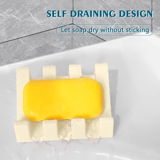 Self Draining Soap Dish,Silicone Suction Cup Soap Holder, Bathroom Soap Dish for Bar Soap,Can Extend Soap Life,Bathroom, Bath Tub, Kitchen Sink (4, Cream White)