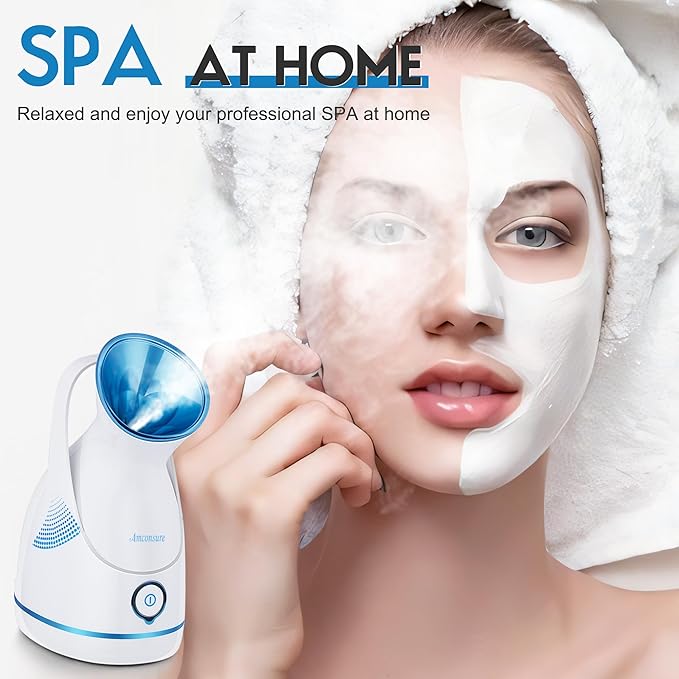 Amconsure Facial Steamer - Nano Ionic Face Steamer Warm Mist Steamer for Home Sauna SPA, Humidifier for Deep Cleaning Unclogs Pores Sinuses(Blue)-BrightBean Baby