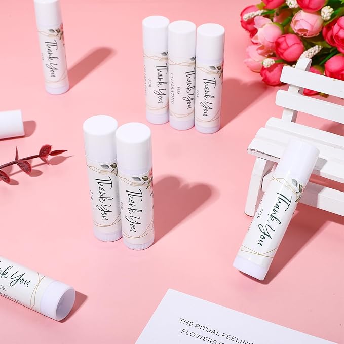 Whaline 60Pcs Thank You Gift Lip Balm Bulk Wedding Lip Balms Vanilla Flavor Floral Moisturizing Lip Care Guest Basket Gift Stuffer for Bridal Shower Baby Shower Birthday Party Favor Supplies-BrightBean Baby