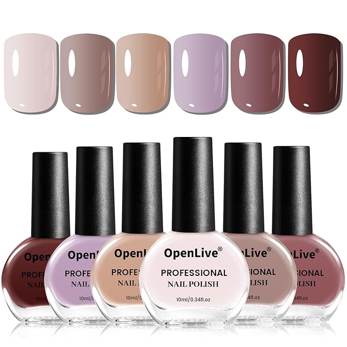 10ml Nude Pink Nail Polish Set 6 Colors Brown Red Purple All Seasons Neutral Color Quick Dry Nail Polish Set for Women Salon DIY Nail Art-BrightBean Baby