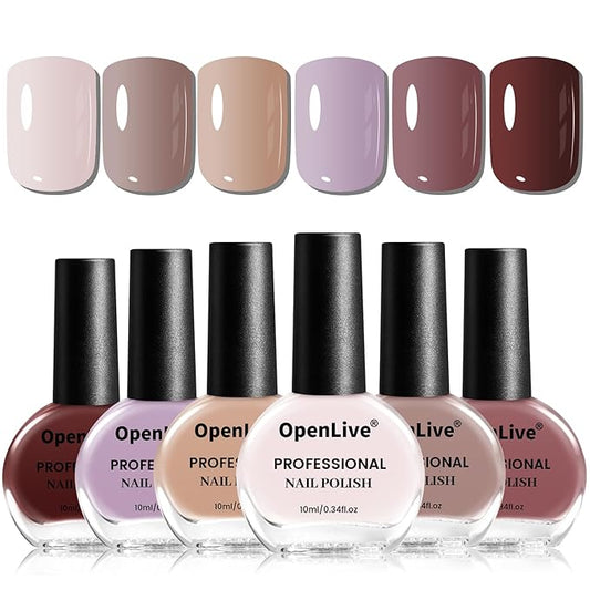 10ml Nude Pink Nail Polish Set 6 Colors Brown Red Purple All Seasons Neutral Color Quick Dry Nail Polish Set for Women Salon DIY Nail Art-BrightBean Baby