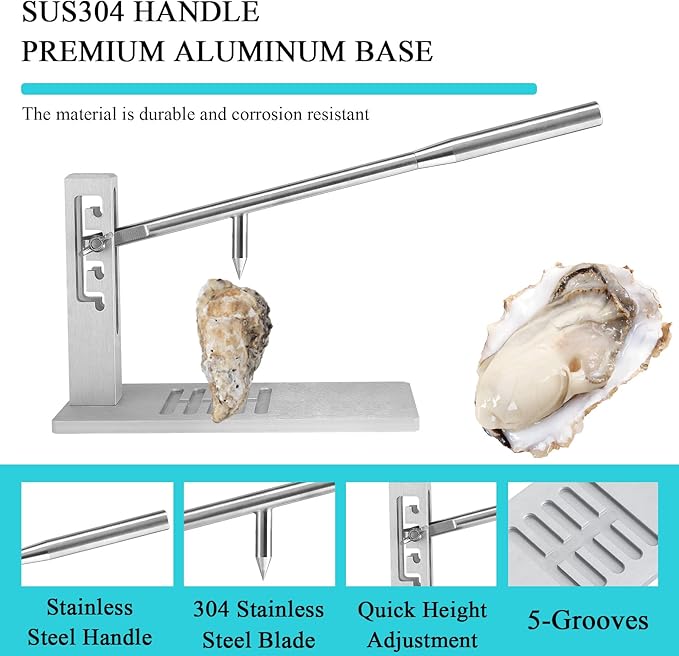 Oyster Shucker Machine Adjustable Oyster Shucker Tool Oyster Clam Opener Machine Including Knifes, Glove and G-Clip, Seafood Tools Set for Hotel Family Barbecue Buffet