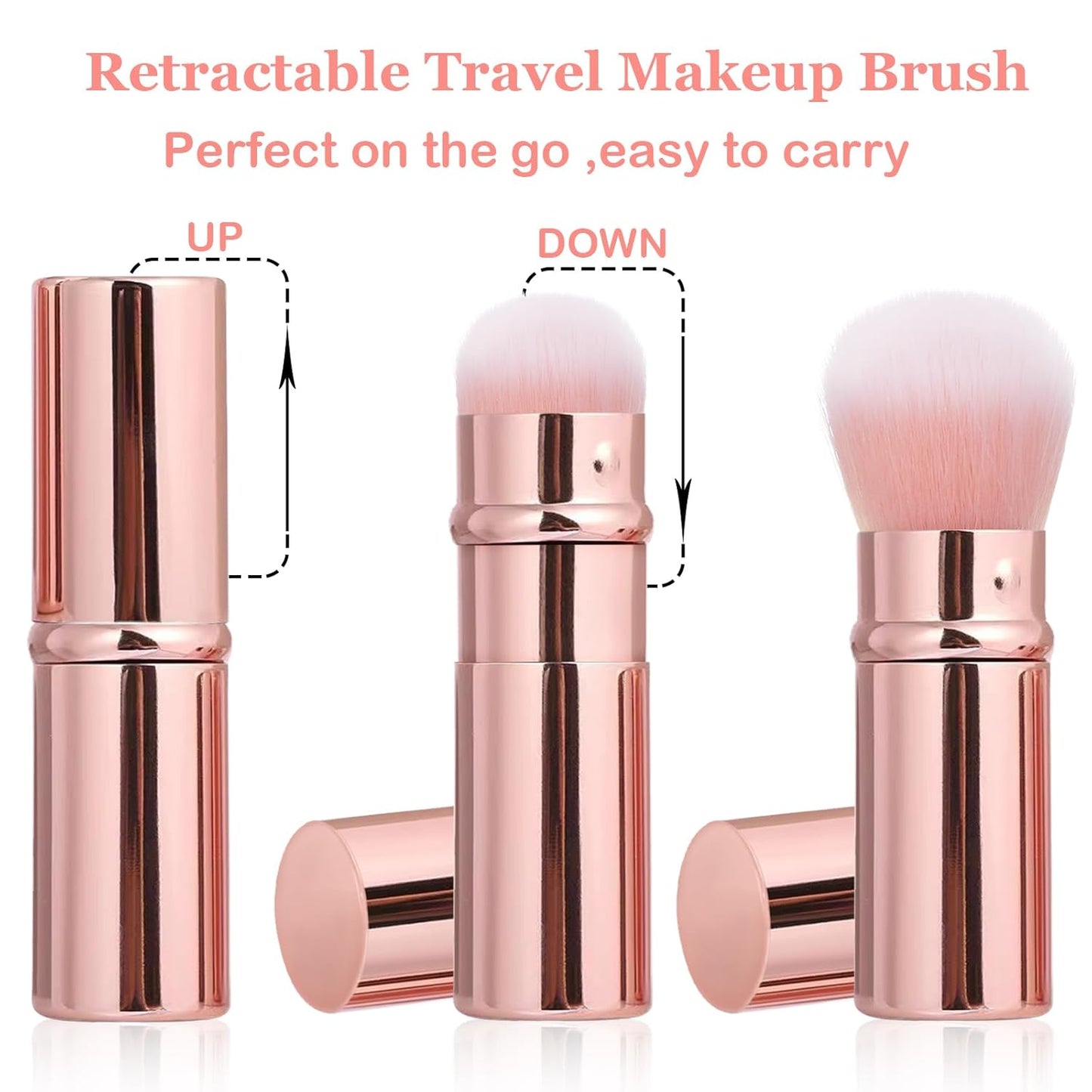 Retractable Makeup Brush 2 Pack, Travel Kabuki Powder Makeup Brush, Foundation Face Blush Brushes for Blending Liquid, Blush, Bronzer, Buffing, Sunscreen,Flawless Cosmetics-BrightBean Baby