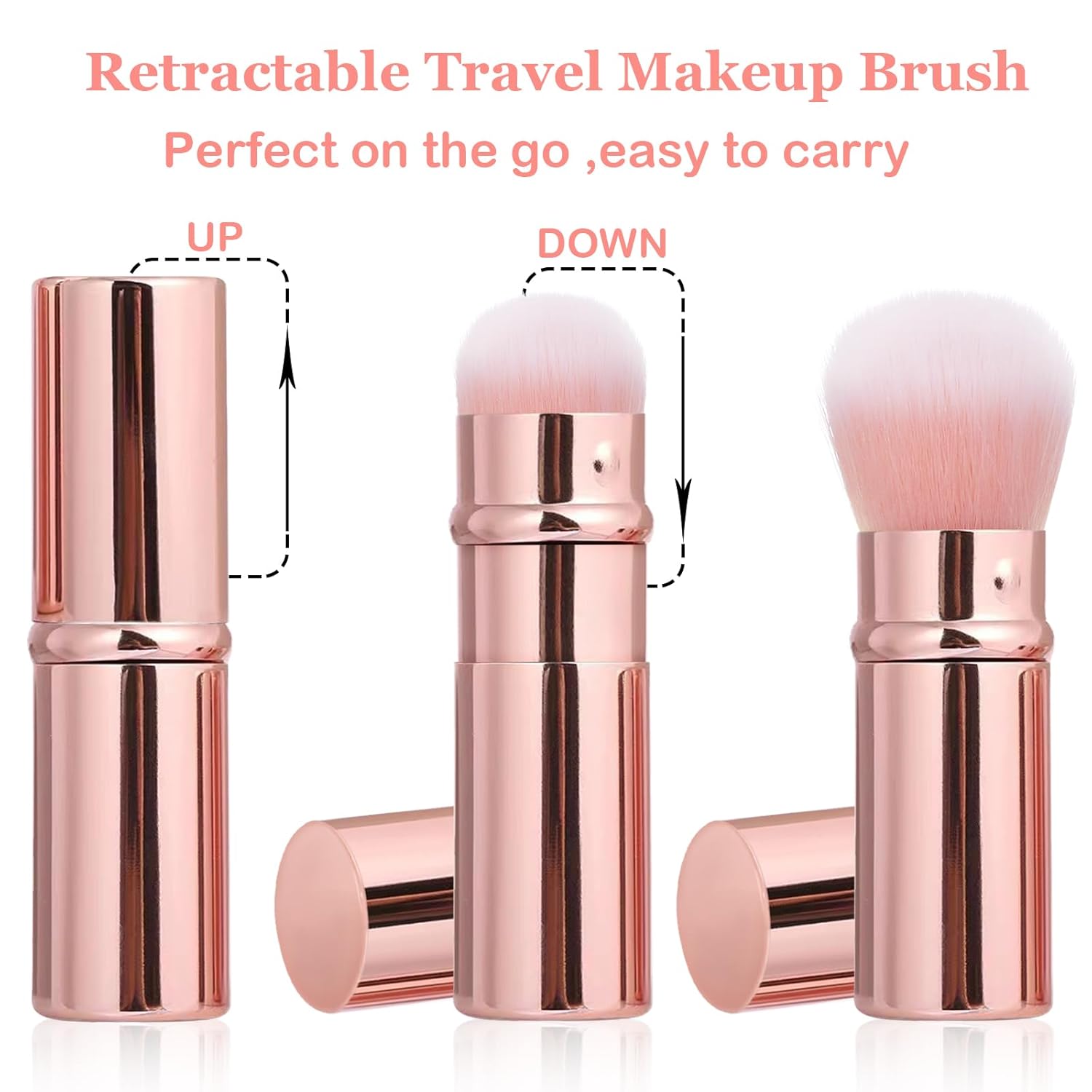 Retractable Makeup Brush 2 Pack, Travel Kabuki Powder Makeup Brush, Foundation Face Blush Brushes for Blending Liquid, Blush, Bronzer, Buffing, Sunscreen,Flawless Cosmetics-BrightBean Baby