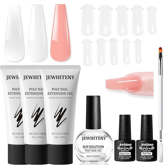 JEWHITENY Poly Nail Gel Set Clear Pink White Poly Extension Gel With Base Coat Top Coat Slip Solution French Manicure Need U V Lamp Curing for Finger Art and Home DIY-BrightBean Baby