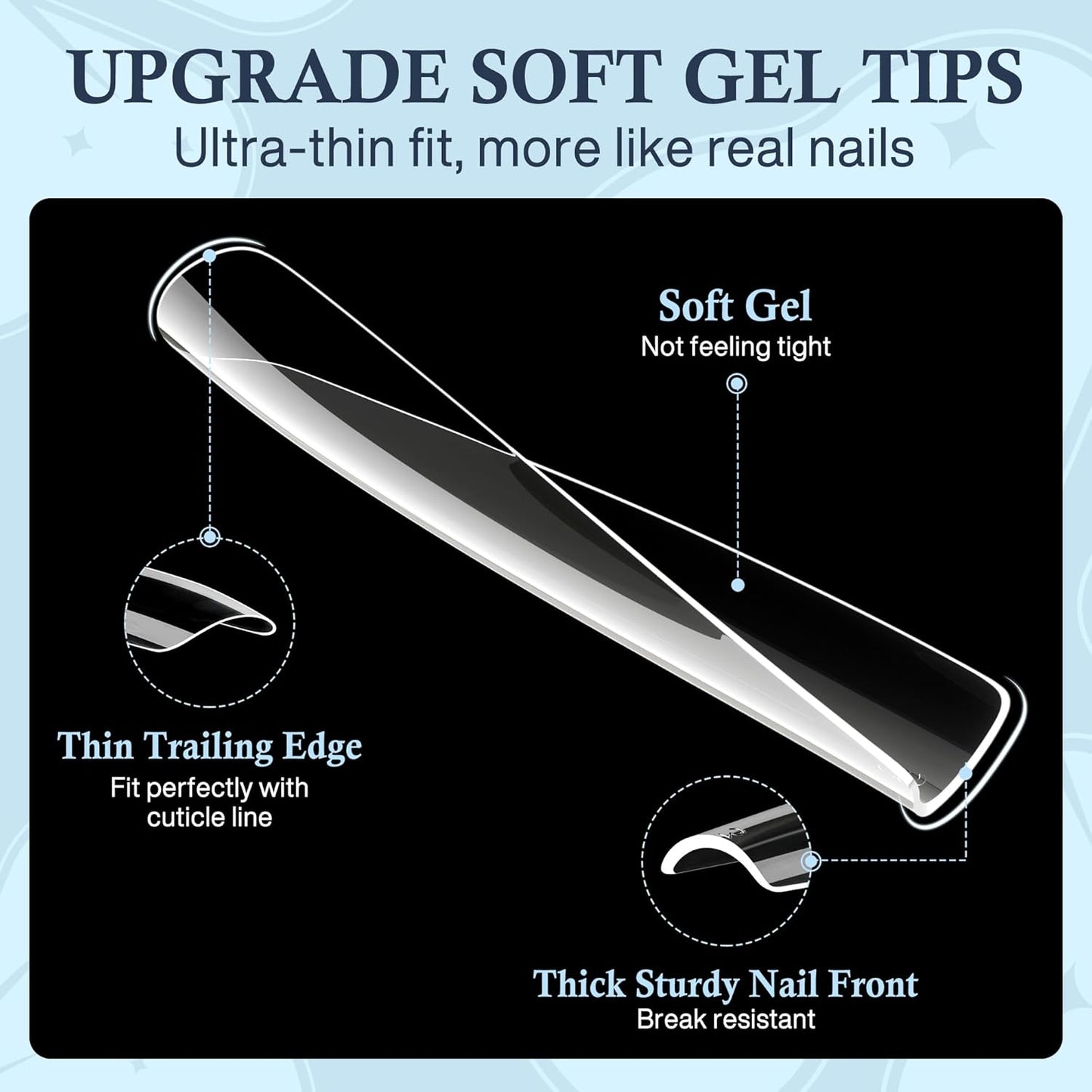 Tapered Square Nail Tips, XXL 240Pcs 12 Sizes Full Cover Fake Nails Extra Long Straight Nail Tips No C Curve Gel Nails Clear Gel Nails Tips Nail Extension for DIY Nail Art-BrightBean Baby