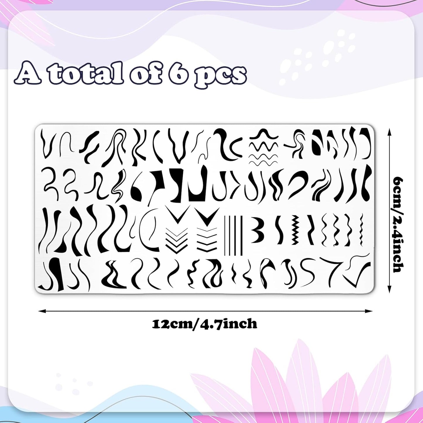 Whaline 6Pcs French Line Nail Plates Stamping Set Minimalism Wave Stripe Stamp Templates Nail Art Plates For DIY Print Manicure Salon Design-BrightBean Baby