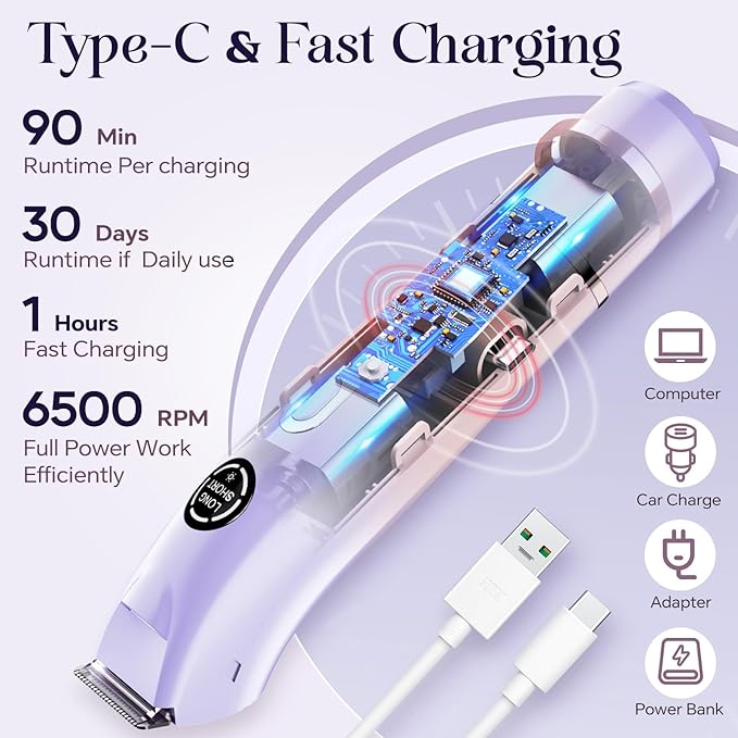 Bikini Trimmer for Women|Hair Removal Shaver - Painless Electric Razor, Cordless Body Shaver for Travel, Replaceable Lady Facial Razor|Trim Nasal/Eyebrows, IPX7 Waterproof&Easy Cleaning, Ceramic Blade-BrightBean Baby