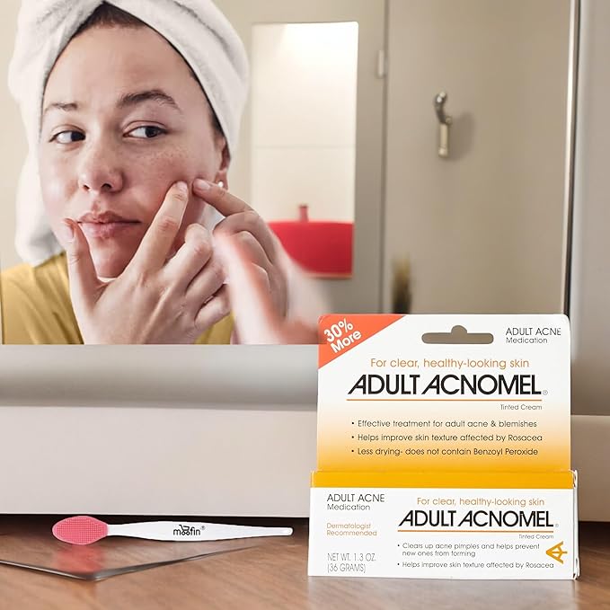Adult Acnomel Acne Medication Tinted Cream 13 Oz - Acne Spot Treatment Cream Anti Pimple Cream for Men and Women, Clears Breakouts, Soothes Sensitive Skin Nose Cleaning Brush [Pack of 4-BrightBean Baby