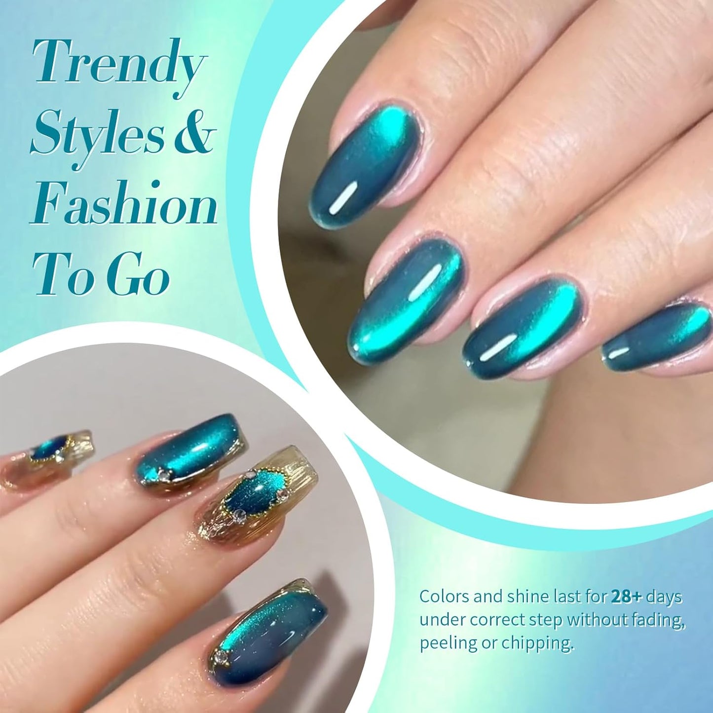 Born Pretty Cat Magnetic Gel Nail Polish, Sea Blue Crystal Cat, Holographic Magnetic Nail Art Manicure Salon DIY at Home 15ML-BrightBean Baby