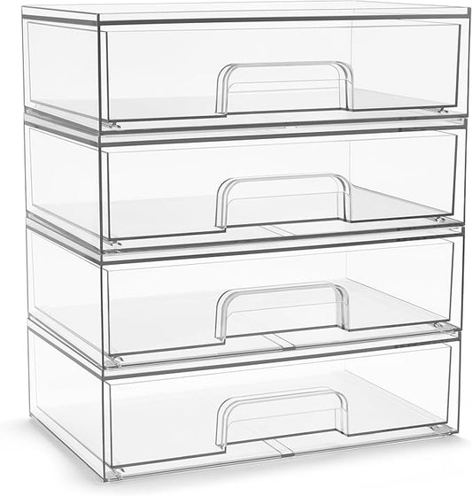 Sorbus Acrylic Storage Containers - 4 Pack, Stackable Storage Bins Set for Bathroom Organization - Clear Acrylic Drawer Organizers - Makeup Case Pull-Out Drawers (12.1’’ Wide)-BrightBean Baby
