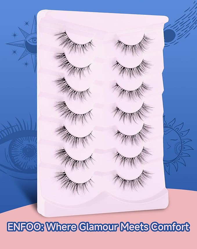 Cat eye Lashes Natural Wispy Lashes Everyday Natural Look Flared Eyelashes False Eye Lashes Soft Fluffy Lashes False Eyelashes 7 Pairs D93-BrightBean Baby