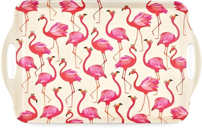Pimpernel Sara Miller London Flamingo Collection Melamine Tray – (19.25" x 11.5") Large Rectangular Platter with Handles, Decorative Tropical Bird Print for Serving Meals & Beverages