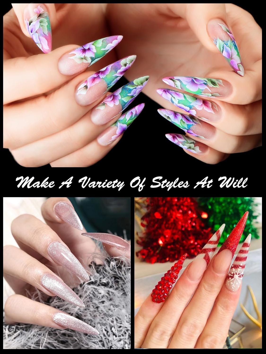 Nail Dual Forms for Poly Nail Gel EBANKU 120Pcs Stiletto Extension Gel Nail Molds Clear Acrylic Nail Tips, Full Cover Reusable Nail Forms for Builder Nail Gel Nail Art Design Salon&DIY-BrightBean Baby