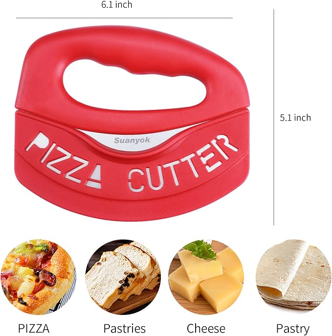 Premium Pizza Cutter Food Chopper-Super Sharp Blade Stainless Steel Pizza Cutter Rocker Slicer with Protective Sheath Multi Function Pizza Knife Kitchen Tools,Dishwasher Safe (Red)