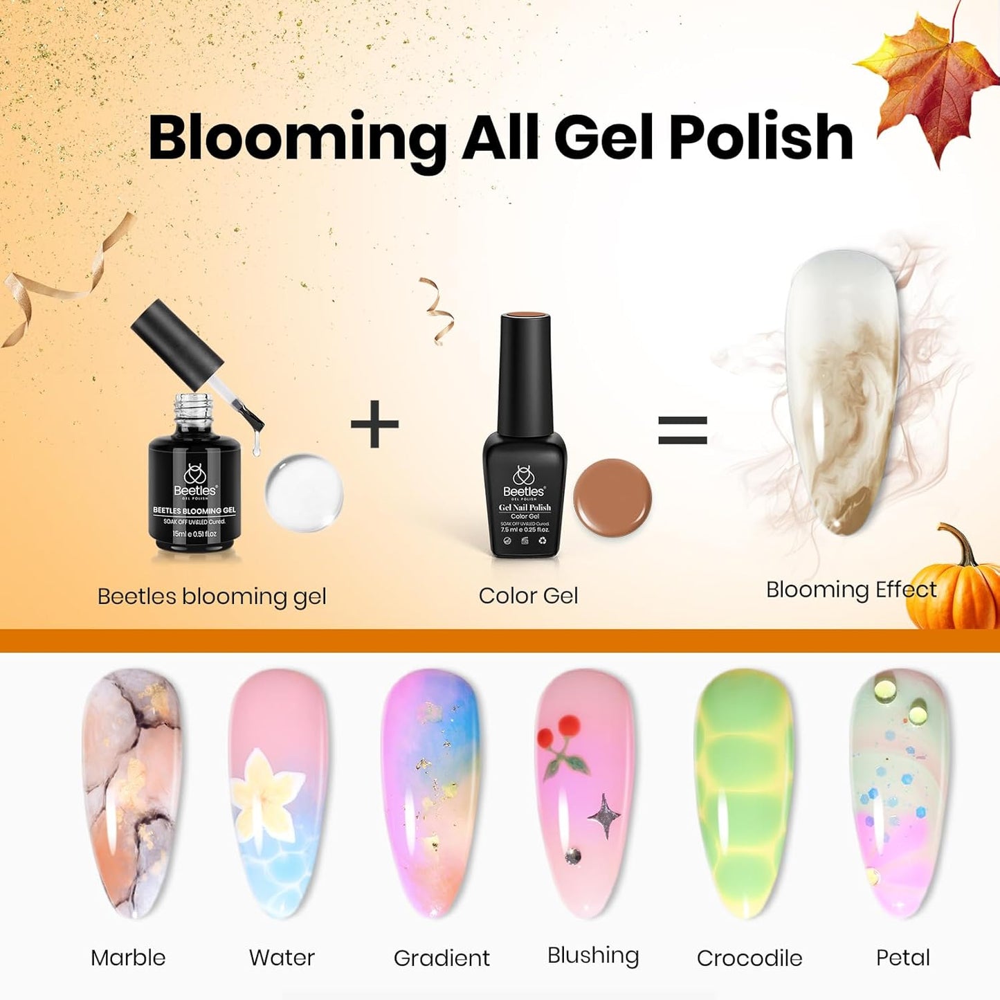 Beetles Blooming Gel 15ml Clear Uv Led Blossom Fall Halloween Nails Gel Polish for Spreading Effect Marble Natural Stone Watercolor Floral Print Soak off Diy Nail Art Design Manicure Gift for Women-BrightBean Baby