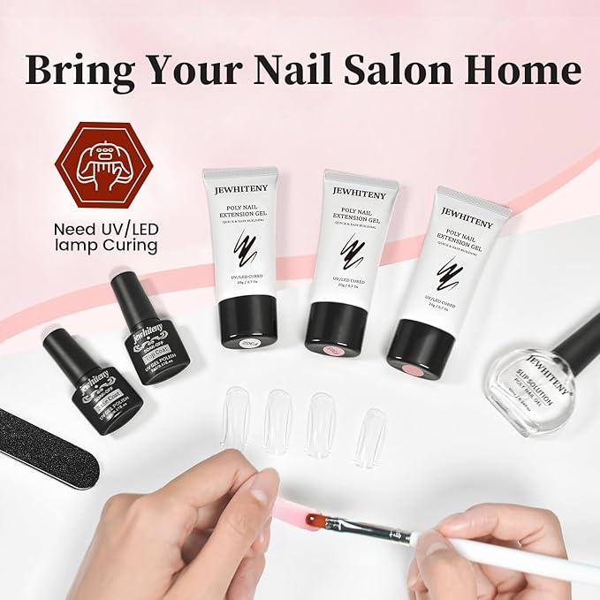 JEWHITENY Poly Extension Gel Nail Set Clear Pink Poly Nail Gel With Slip Solution Base Coat Top Coat French Manicure Need U V Lamp Curing for Finger Art and Home DIY-BrightBean Baby