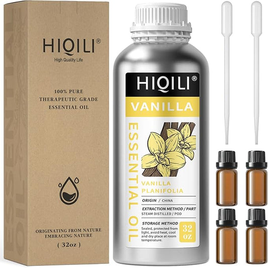 HIQILI 32 Ounces Vanilla Essential Oil, Strong Fragrance for Body Lotion, Candle Making, Soap, Aromatherapy-32 Fl Oz-BrightBean Baby