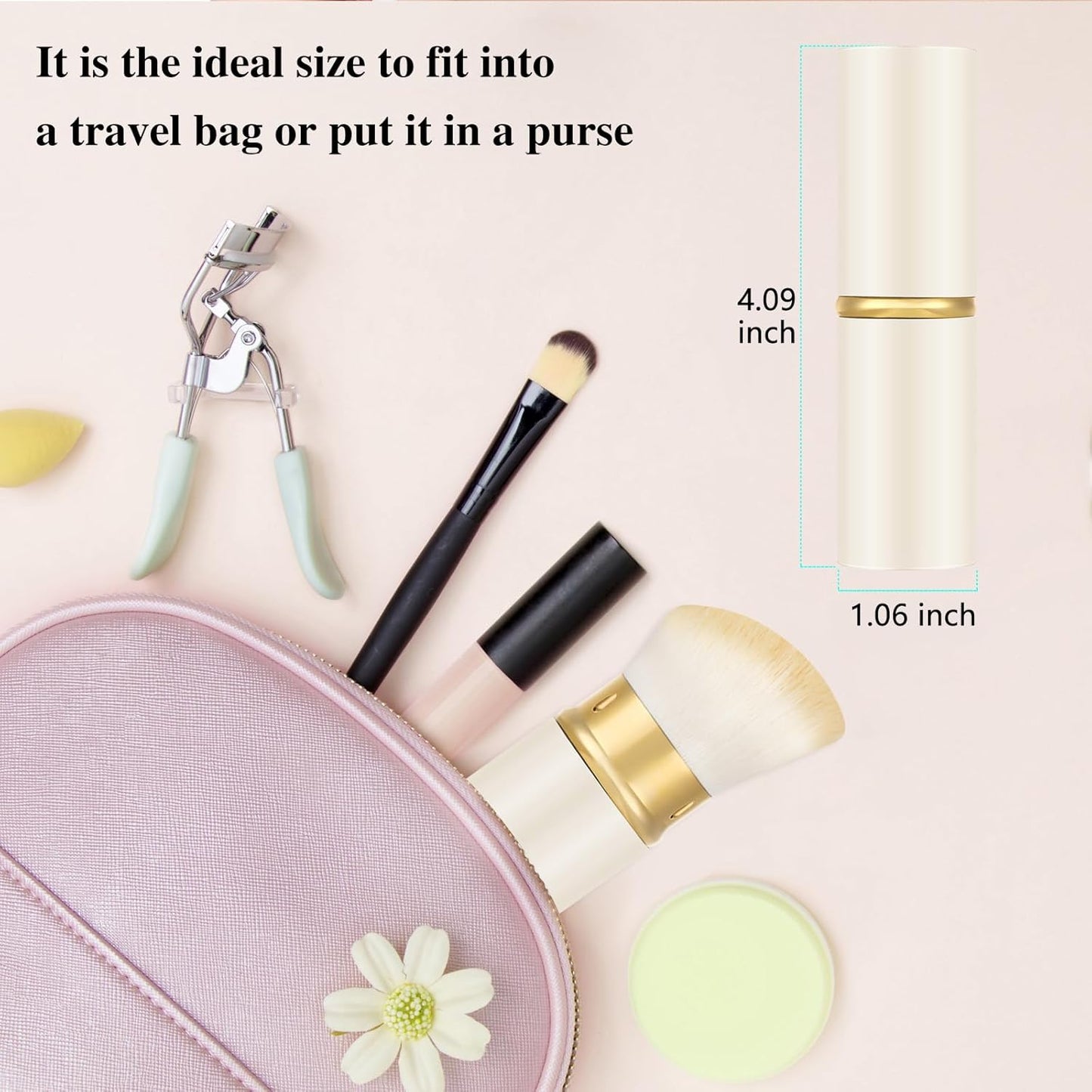 Falliny Retractable Kabuki Makeup Brush, Travel Powder Blush Brush Foundation Makeup Brush with Cover for Blush, Sunscreen,Bronzer, Buffing, Concealer,Highlighter, Powder Cosmetics-BrightBean Baby